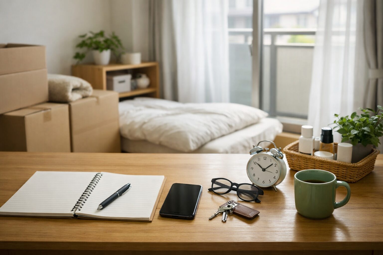 新生活の準備をする明るい部屋の風景